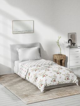 Ddecor Live Beautiful - Floral Cotton Reversible Single Dohar - White